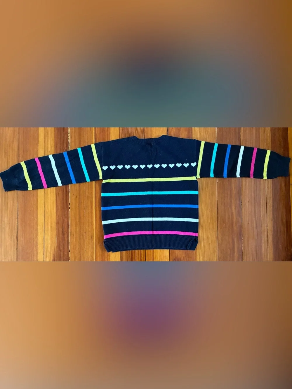 GAP Navy Blue Knit Sweater with Multicolor Stripes & Heart Detail